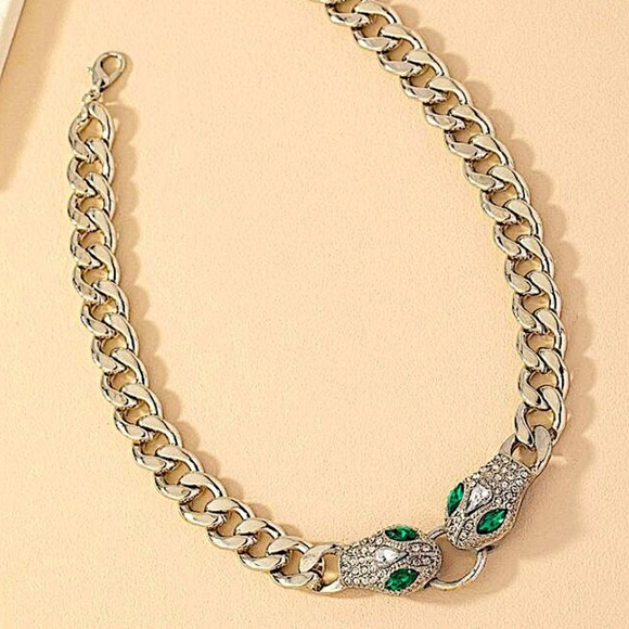 Silver Snake Necklace, Cuban, Stainless Steel, Choker - Picture 3 of 3